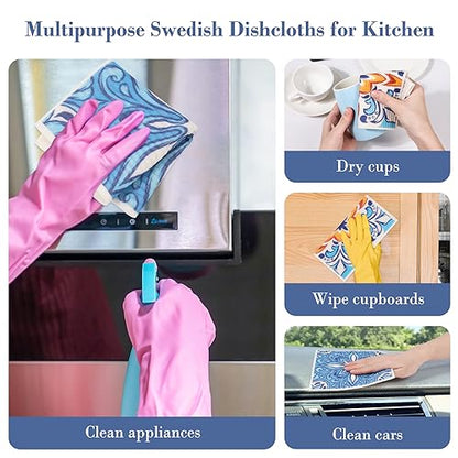 Lucomb 8 Pack Swedish Dish Cloths for Kitchen Reusable, Cellulose Sponge Cloths Swedish Dish Rags Washable Paper Towels Cloth Quick Dry Non-Scratch for Washing Dishes Home Counter Wipe - color: 8 Pack-geometric Pattern