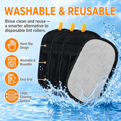4PCS Pet Hair Removal Gloves for Dogs and Cats, Reusable Pet Hair Remover for Couch, Clothes, Carpet and Car Seats, Washable Electrostatic Grooming Gloves for Pet Shedding Hair - color: black 4pcs
