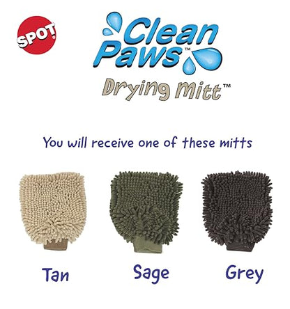 SPOT Clean Paws Chenille Microfiber Dog Towel Mitt - Super Absorbent, Quick-Drying, Washable, Double-Sided Glove for Wet Paws & Body, Durable, Odor-Free, Gently Massages & Dries, 9.5in x 7in