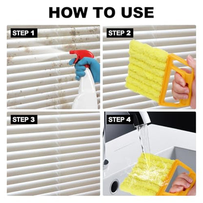 4 Pcs Blind Duster Kit, 7-Finger & Vent Tools, Yellow+Green - color: Yellow+green