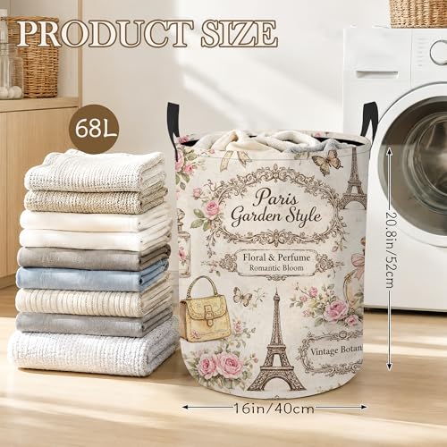 Laundry Hamper, Paris Rose Collapsible Perfume Tower Laundry Baskets Waterproof Oxford Cloth With Handles, Clothes Storage Bucket For Bathroom/Bedroom 16" x 20.8" - color: Paris Rose