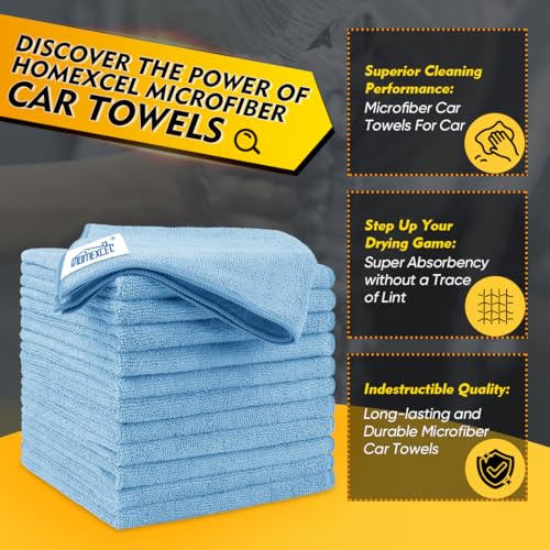 HOMEXCEL Blue Microfiber Cleaning Cloth 50 Pack, 12.5 x 12.5 inch Microfiber Towels for Cars, Ultra Absorbent Car Washing Cloth, Lint Free Streak Free Cleaning Rags for Car, Kitchen, and Window - color: Blue, size: 12.5 x 12.5 Inch
