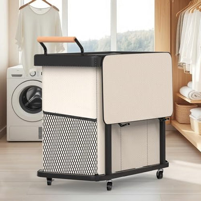 Rolling Laundry Hamper with Wheels,Laundry Hamper 3 Section with Lid Beige - color: Beige-3 Section, size: 3 Section
