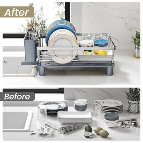 SNTD Dish Drying Rack for Small Kitchen Counter, 11" W x 15" L, Silver - color: Silver, size: 11" W x 15" L