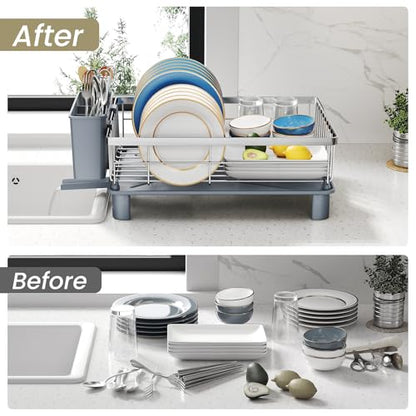 SNTD Dish Drying Rack for Small Kitchen Counter, 11" W x 15" L, Silver - color: Silver, size: 11" W x 15" L