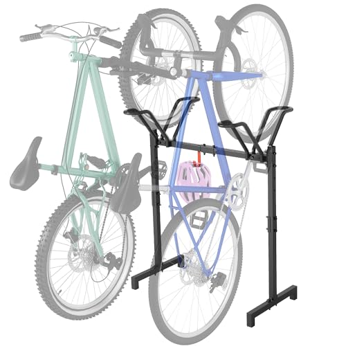 Sttoraboks 2 Bikes Floor Stand,Adjustable Bicycle Parking Rack with Hook for Garage/Indoor/Outdoor,Metal Cycle Storage Organizer Rack for Road Bikes - size: 2 Bikes