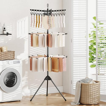 GIANTEX 70" Tripod Clothes Drying Rack w/24 Clips & 32 Rods, 360° Rotatable