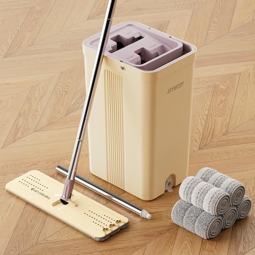 JOYMOOP Mop and Bucket Set with Extension Handle, Ideal for Household and Commercial Cleaning – Includes 5 Washable Microfiber Pads for Wet and Dry Use, Perfect for Floors, Windows, and Walls