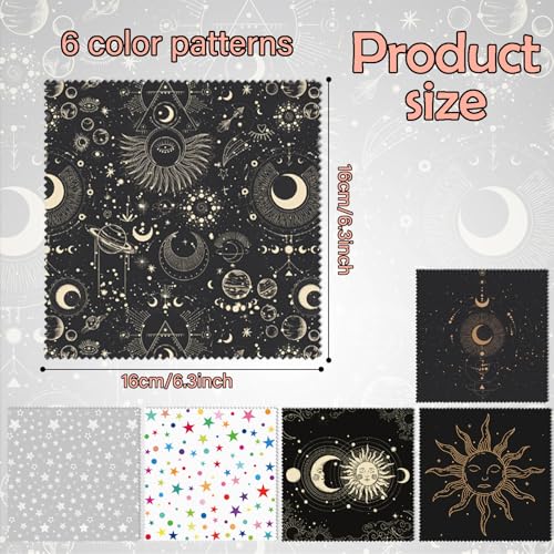6 PCS Glasses Cleaning Cloth Eyeglass Cleaning Cloth Lens Eyeglasses Microfiber Cute Aesthetic Cloth for Unisex Women Girls Reusable Phone Screens Camera Multi-Patterns(6.3"x6.3")-Sun Moon Star - color: N5-sun Moon Star