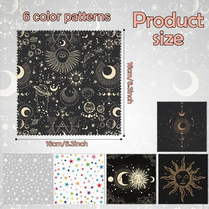 6 PCS Glasses Cleaning Cloth Eyeglass Cleaning Cloth Lens Eyeglasses Microfiber Cute Aesthetic Cloth for Unisex Women Girls Reusable Phone Screens Camera Multi-Patterns(6.3"x6.3")-Sun Moon Star - color: N5-sun Moon Star