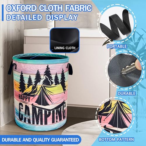 Happy Camping Laundry Basket Mountains Forest Oxford Cloth Laundry Hamper - color: Happy Camping