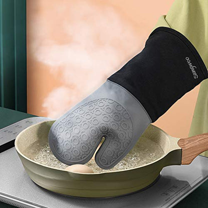 Silicone Oven Mitts - 14.6" Heat Resistant Oven Gloves for Baking, Cooking - color: Grey & Black, size: 14.6in Oven Mitts