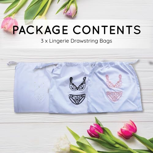 Lingerie Bag for Travel Set of 3, Women Lingerie Bags with Draw Strings, Double-Layered Egyptian Cotton Beach Bags for Swimwear, Underwear & Vacation Storage, 15x15 Inches (White) - color: Women - White