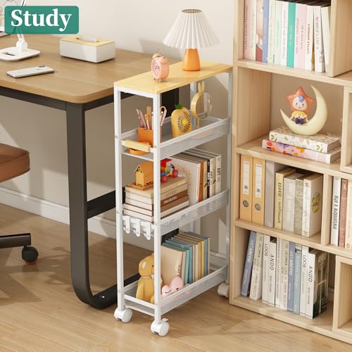 4-Tier Slim Utility Rolling Laundry Cart with Wheels, White - color: White, size: 7.2''