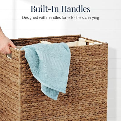 Best Choice Products Large Laundry Hamper with Lid, Natural Handwoven Hyacinth Laundry Basket, W/Removeable & Washable Liner Bag, Portable, Handles, 30 Gallon (114 liters) - Chestnut - color: Chestnut, size: Large, 114L
