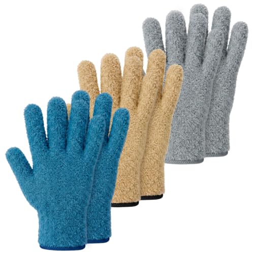 3 Pairs Microfiber Plant Dusting Gloves Leaf Cleaning Gloves - color: Dark Blue, Gray, Khaki