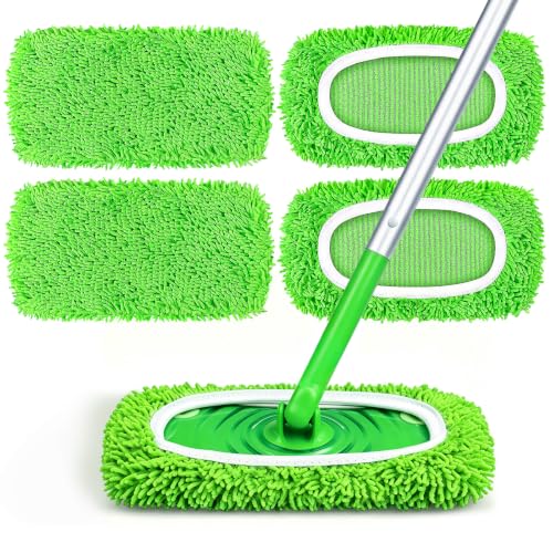 HOMEXCEL Reusable Microfiber Mop Pads Compatible with Sweeper Mop, Dry & Wet Sweeping Cloths, Washable Wet Pads Refill for Multi-Surface/Hardwood Floor Cleaning, Pack of 4 - color: Green, size: Pack of 4