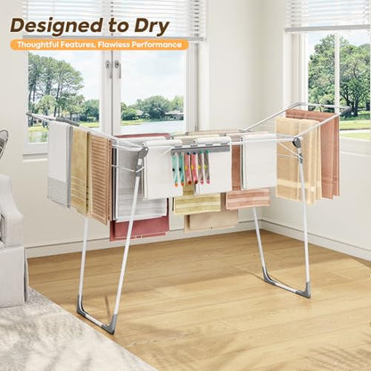 KINGBOARD Clothes Drying Rack, Gullwing Drying Rack with Sock Clips, White