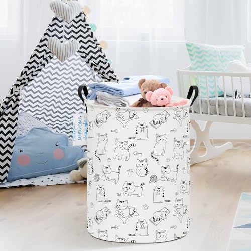 Round Laundry Basket Collapsible Storage Hamper Organizer Cat - color: Cat