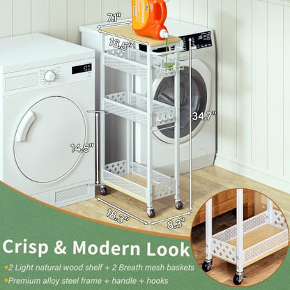 OKZEST Slim Laundry Room Organization Cart with Detergent Dispenser Holder - color: White, size: 4-Tier (with Detergent Dispenser Holder)