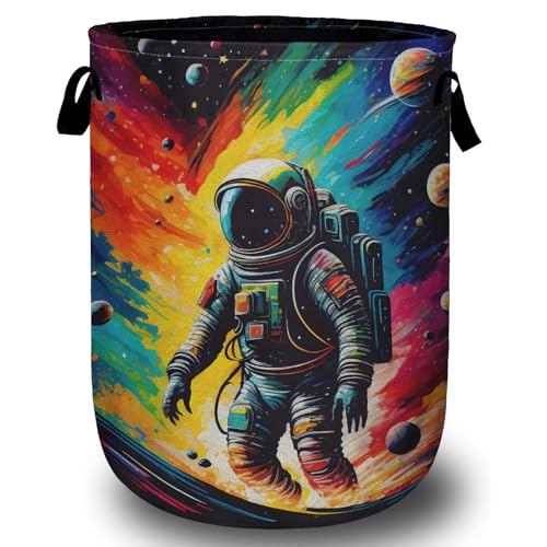 Astronaut Space Laundry Basket, Laundry Hamper Collapsible Oxford Cloth with Handle Clothes Storage Bin for Bathroom Laundry Room Bedroom 15.7 X 20 Inch - color: Astronaut Space