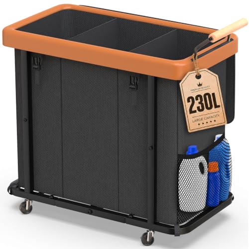 Laundry Hamper 3 Section with Lid,230L Rolling Dirty Clothes Hamper Black - color: Black-3 Section, size: 60 Gal