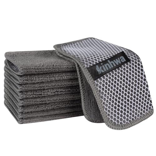 KinHwa Dish Cloths for Washing Dishes with Scrub Side, Microfiber Dish Rags - color: Gray, size: 6inchx6inch