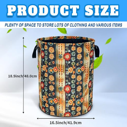 Folk Flower Art Boho Laundry Basket Foldable Oxford Cloth 18.9 x 16.5 Inch - color: Folk Flower Art