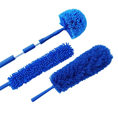 Webster Cobweb Duster and Spider Web Kit, Reach High Ceilings 18 To 20 Foot With Extension Pole and 3 Multi Use Heads