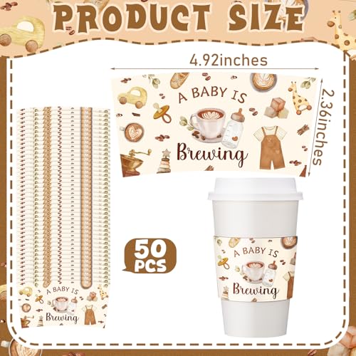 Jingmore 50 Pcs a Baby Is Brewing Coffee Cup Sleeves Disposable Sleeves Brewing Coffee Cups Paper Holder Baby Shower Party Decorations for Baby-shower Birthday Party Supplies - style: A Baby is Brewing