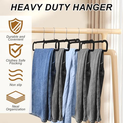 Pants Hangers Space Saving, 30 Pack Velvet Hangers for Closet with 30 Hooks, Strong Durable Non Slip Slim Clothes Hanger, Ultra Soft Flocked Hanger for Pants, Shirts, Bra, Shorts (Black) - color: Black