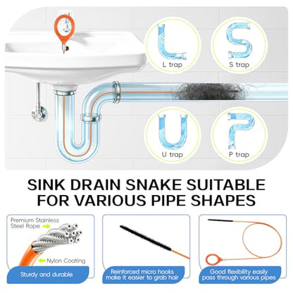 Sink Plunger with Drain Snake Set, Drain Cleaner Tool for Home