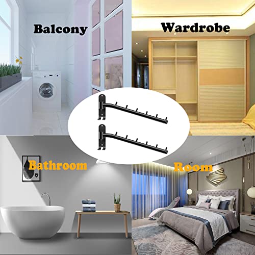 Bosszi 2-Pack Wall Mounted Folding Clothes Hanger Rack, Stainless Steel Clothes Hooks with Swing Arm Holder Space Saving Clothing Hanging System Closet Storage Organizer Heavy Duty Drying Rack (Black) - color: Black