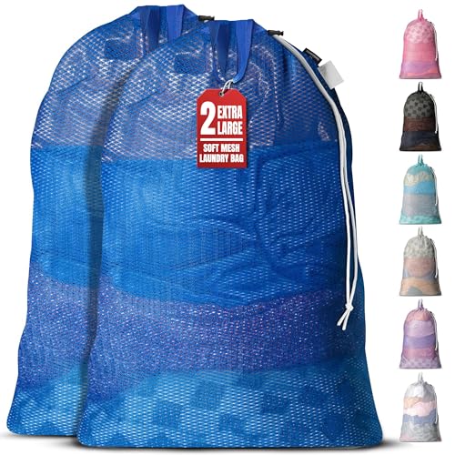 Handy Laundry Mesh XL Laundry Bag 24"x36" 2-Pack with Shoulder Strap, Blue - color: Blue, size: 2-Pack