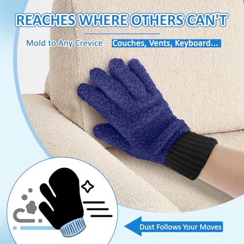 MIG4U 2 Pairs Microfiber Gloves - Dusting Gloves for House Cleaning - Washable Blind Cleaner Duster Tool (Navy,S/M) - color: Navy 2 Pairs
