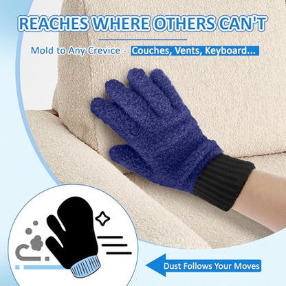 MIG4U 2 Pairs Microfiber Gloves - Dusting Gloves for House Cleaning - Washable Blind Cleaner Duster Tool (Navy,S/M) - color: Navy 2 Pairs