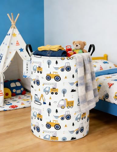 Round Collapsible Construction Truck Excavator Laundry Hamper - color: Round Excavator
