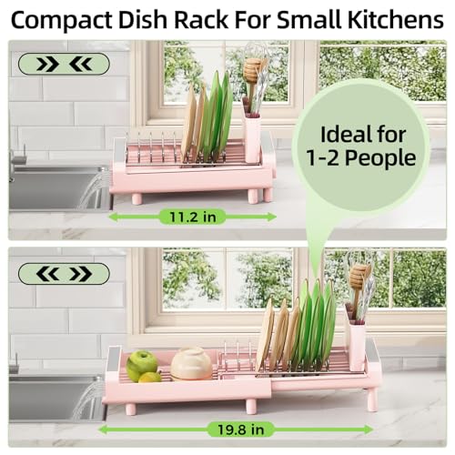 TOOLF Small Dish Drying Rack, Expandable and Space-Saving, Pink - color: Pink