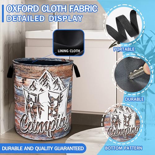 Camping Mountain Camper Laundry Basket Foldable Oxford Cloth 18.9 x 16.5 In - color: Camping