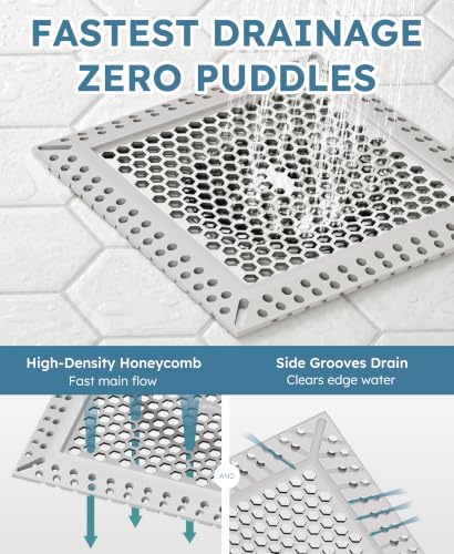 Square Shower Drain Hair Catcher, Anti-Clogging, Gray, 4 inch - color: Gray, size: 4 inch