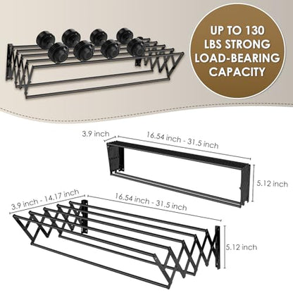 XL-31.5" Wall Clothes Drying Rack, Retractable Mounted Rack Black - color: Black