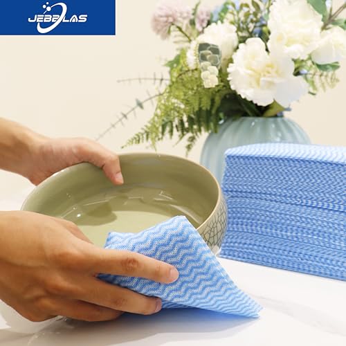 JEBBLAS Handi Wipes Reusable Cloths Dry Cleaning Cloths Dish Towel Kitchen Towel Handy Cleaning Wipes,Pack of 50, Blue - color: Blue