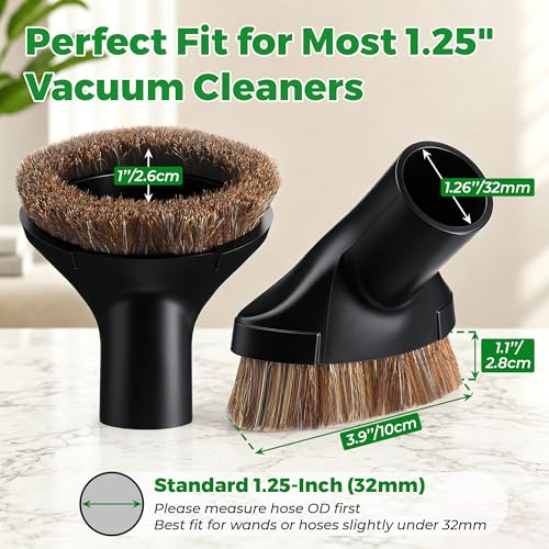 Premium Horse Hair Vacuum Brush Attachment for 1-1/4" Vacuum attachments, Soft High-Density Bristles for Dusting Delicate Surfaces, Ideal for Cleaning Furniture, Keyboards, Vents & Tight Spaces