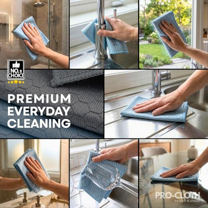PRO-CLOTH Window & Glass Cleaning Cloths (6-Pack, 12 x 16") – Premium Honeycomb Microfiber Cloths for Windows, Mirrors, Car Glass & Screens, Water Only, Lint-Free, Streak-Free + Mini Silicone Squeegee