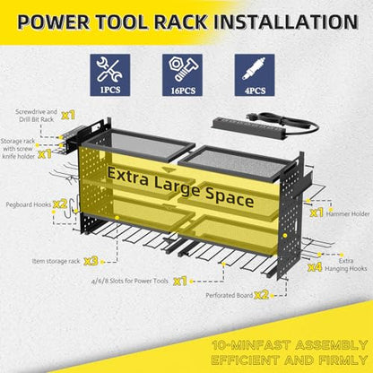 Power Tool Organizer Wall Mount, 16 Inch 4 Drills Holder