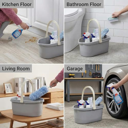 Haundry Compact Mop Bucket with Handle, Rectangular Cleaning Bucket and Caddy for Cleaning Supplies, 10L, Grey - color: Gray