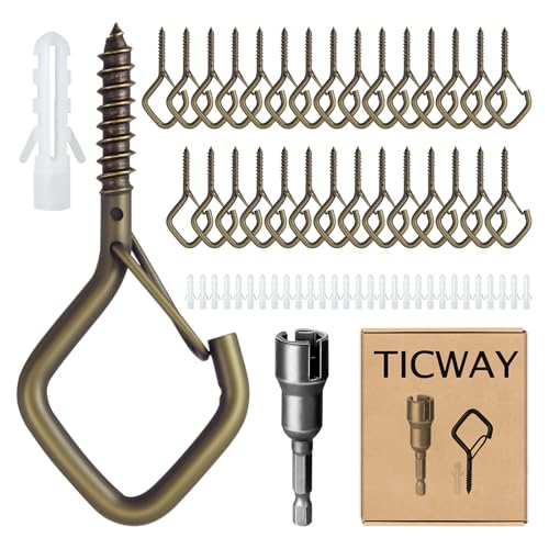 30 Pcs Outdoor Hooks for String Lights,Screw Hooks for Hanging Plants,Ceiling Hooks with Safety Buckle,Square Hanger for Wind Chimes,Bird Feeder,Lanterns,Christmas Decorations Bronze - color: Bronze, size: 30