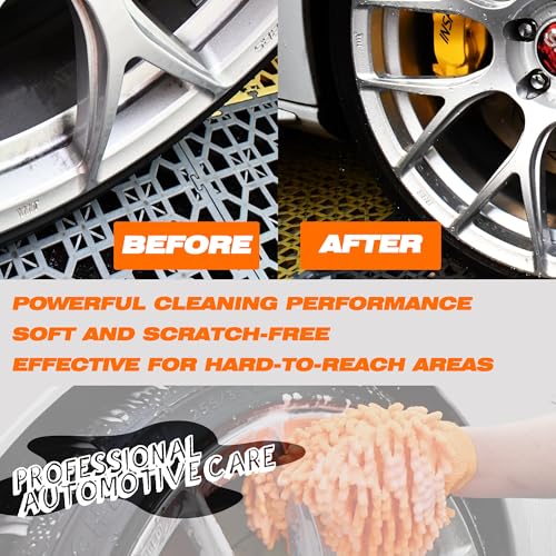 Microfiber Car Wash Mitt, 2 Pack Premium Chenille Wash Mitt, Scratch-Free, Lint-Free, Super Absorbent Car Cleaning Glove for Auto Detailing, Cars, Trucks, SUVs, RVs & Boats