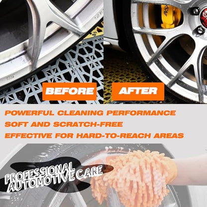 Microfiber Car Wash Mitt, 2 Pack Premium Chenille Wash Mitt, Scratch-Free, Lint-Free, Super Absorbent Car Cleaning Glove for Auto Detailing, Cars, Trucks, SUVs, RVs & Boats