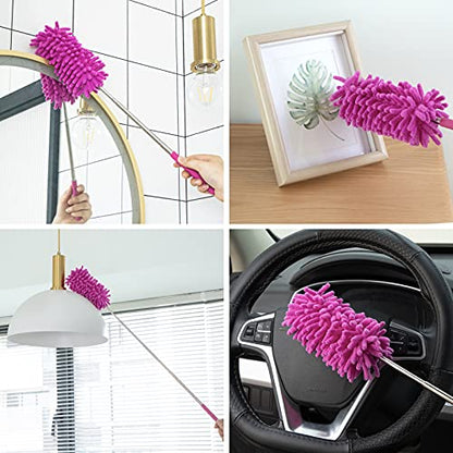 Duster for Cleaning, 10-29" Extension Pole, 2 Washable Heads, Purple - color: Purple, size: 2 Attachments